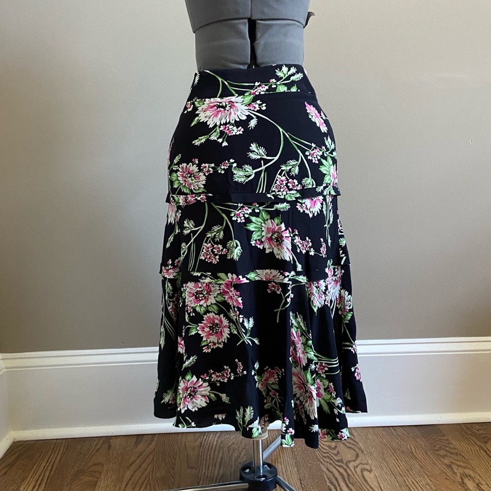 Cabi black floral midi skirt